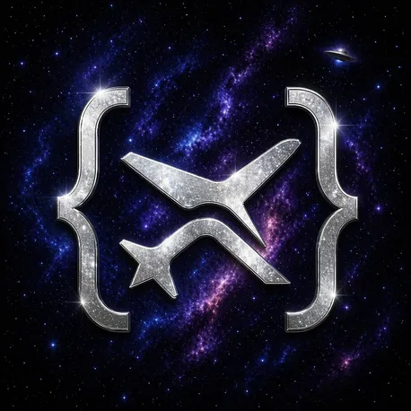 Round Tripprx Beyond silver aircraft emblem against a galaxy